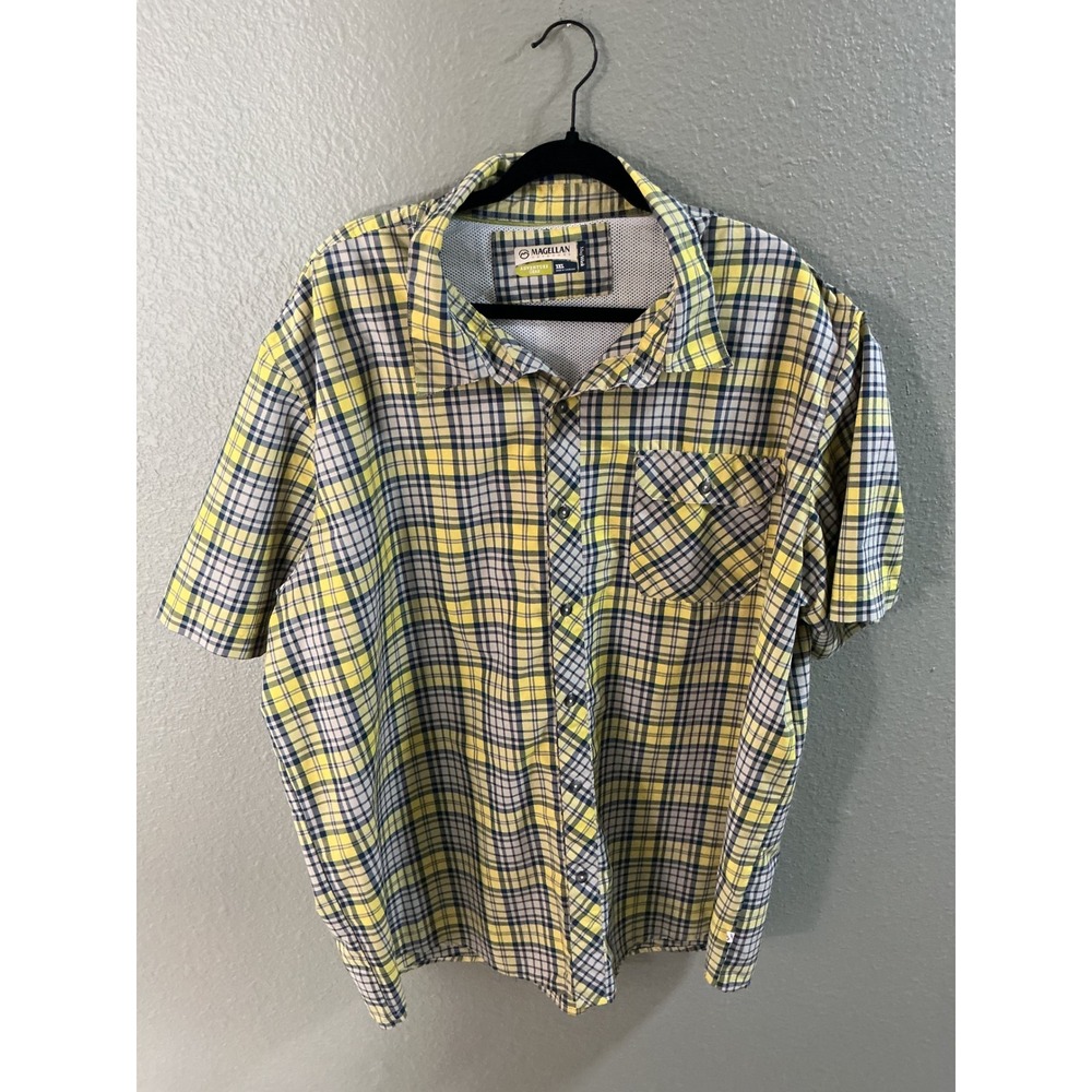 Magellan Outdoors Mens 3XL Adventure Gear Yellow Plaid MagWick Fishing Shirt